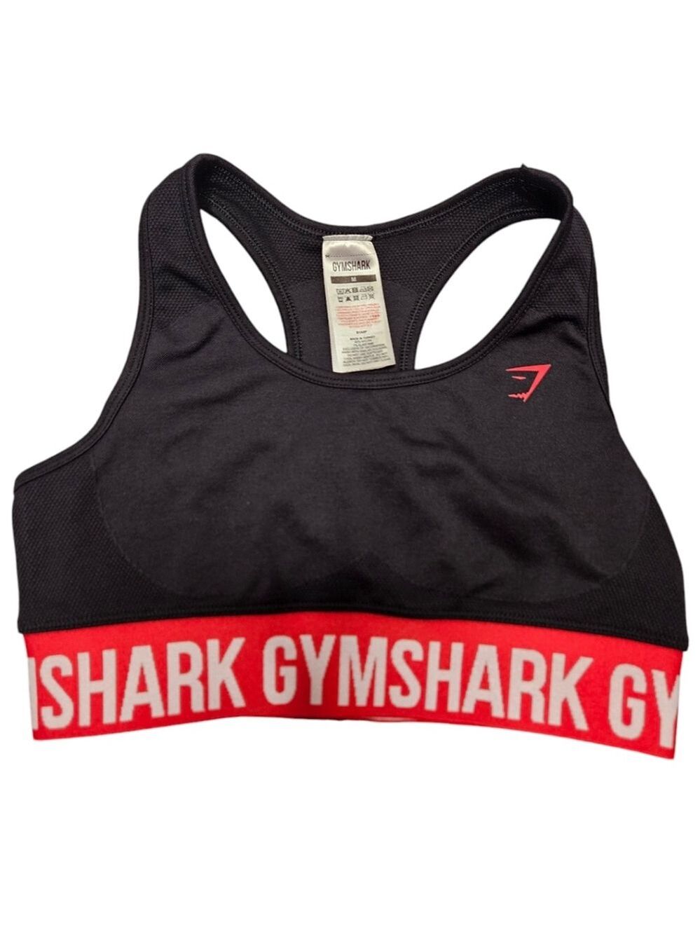 Gymshark Women's Sports Bra Size M - Black Racerback, Red Band, Medium Support